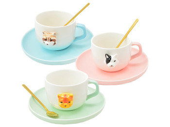 Чашка с блюдцем и ложкой Мордочки 200мл