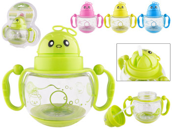 Чашка-поилка пластиковая детская с ручками Zan Nuo Неваляшка 275мл. С откидным верхом 22260