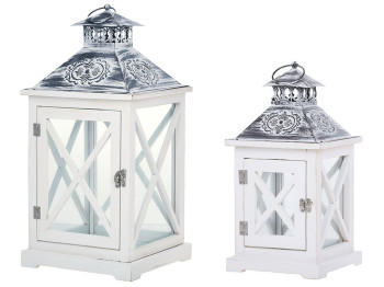 Набор подсвечников Фонарь 2шт, 48см, 35см, цвет - белый с патиной