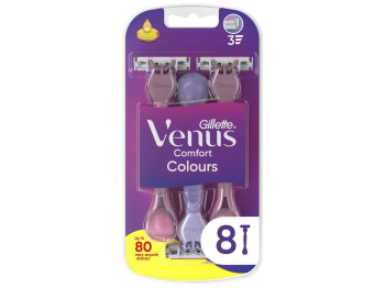 Бритва одноразовая женская Gillette Venus 3 Comfort Colours, нержавеющая сталь, пластик, 8шт