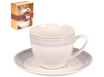 Чашка з блюдцем Ordinary, кераміка, 230мл, колір кремовий з сірим кантом