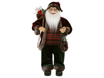 Фигура новогодняя Санта с мешком подарков и фонариком, 60см, цвет пурпурный с темно-зеленым