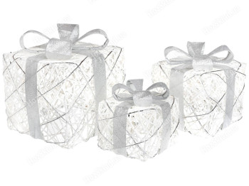 Набор декоративных подарков, 15см, 20см, 25см, цвет - белый с серебром (цена за набор 3шт)