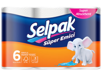 Рушник кухонний Selpak білий (ціна за упаковку 6шт)