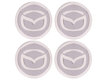 Наклейки на колпаки MAZDA, 6см, серые, 4шт
