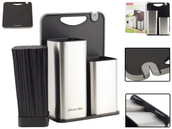 Підставка для ножів Kamille 21,2х12,4х22см з дошкою обробною 29,6х22,4х0,8см (ціна за набір 2пр)