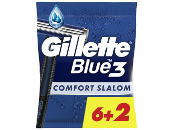 Станок для бритья Gillette Blue 3 Comfort Slalom, одноразовый, 3 лезвия, пластик, хром, 8шт