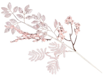 Декоративная ветка с ягодами и листьями, 57см, цвет - нежный розовый