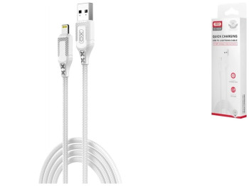 Кабель USB XO NB235 Zebra series Braided 2.4A Lightning, Бiлий