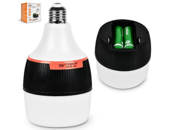 Лампочка LED, акумуляторна, з автоматичним перемиканням, 30W, 2400мАч×2, пластик, метал