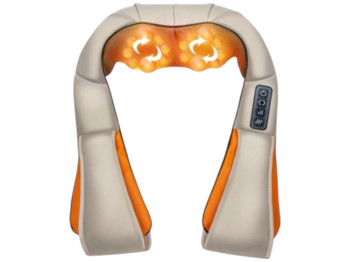 Массажер для шеи, плеч и спины с инфракрасным прогревом, PU-кожа, 41×18×14см, цвет бежевый