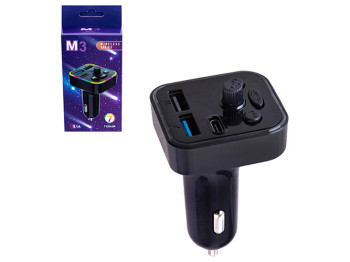 Модулятор FM 5в1, M3, 12-24v, 2USB, 5V-3.1A, Type C, 5V-3.1A TF card BT5.0 RGB-ambient light