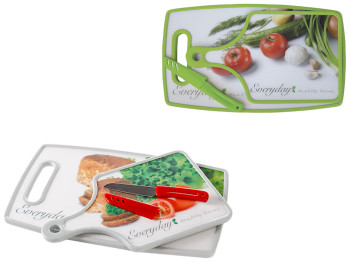 Набор из 2-х пластиковых досточек+нож Maestro расцветка ассорти (цена за набор 3 предмета)