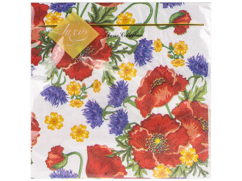 Салфетка Luxy "Васильки и маки", 20 шт/уп., размер 33x33см, (3 слоя)
