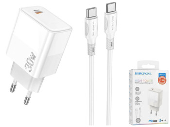 Мережевий Зарядний Пристрій Borofone BA77A Insightful PD/QC 30W Type-C to Type-C Бiлий