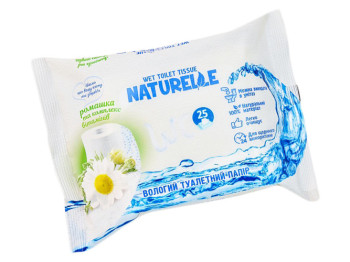 Вологий туалетний папір NATURELLE з нетканого полотна "BioFlush" розчиняються у воді, ромашка 25шт