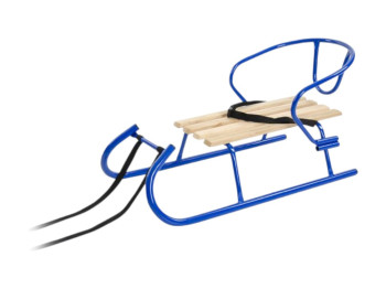 Санки детские со спинкой Овен синие, металлический каркас, деревянное сиденье, Vitan