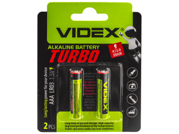 Батарейка алкалиновая Videx Turbo, 1.5V, AAA, LR03 (цена за лист 2 шт) 4820118294315