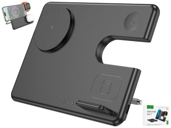 Беспроводное Зарядное Устройство Hoco CQ1 3-in-1 15W (for iWatch) Цвет Черный