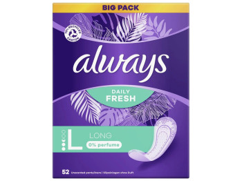 Прокладки щоденні Always Daily Fresh Long, гігієнічні, без запаху, 2,5 краплі, 19x6x14, 52шт
