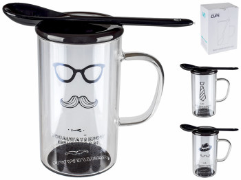 Чашка з кришкою і ложкою "Man glass" 400мл