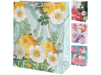 Пакет подарочный Flowers 3D, бумага, 18х24х8,5см, 4 дизайна (цена за 1шт)