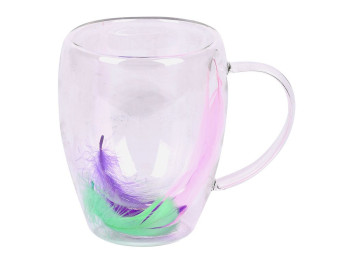 Чашка стеклянная Feather, 350 мл, двойная стенка, с декоративными перьями