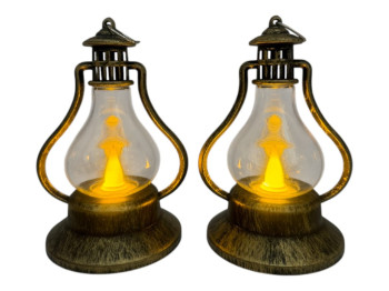 Лампа-фонарь декоративная с подсветкой 8*13см, питание от батареек, цвет бронзовый