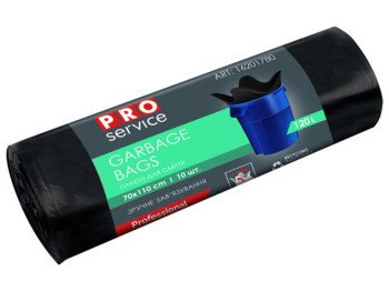Пакеты для мусора Pro с ушками LD, 70x110см, 120л, 10шт, черные
