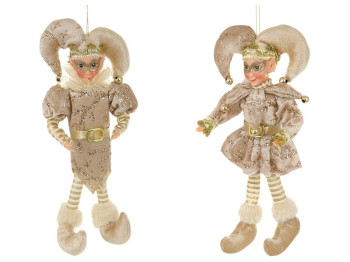 Підвіска декоративна Арлекін, тканина, пластик, 11×7×25см, колір шампань, 2 дизайни (ціна за 1шт)