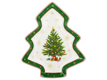 Тарелка сервировочная в форме елки Christmas Story, фарфор, 25,1×21,5×3см, цвет зеленый