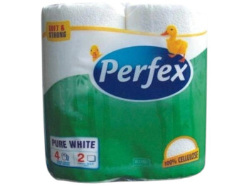Папір туалетний Boni Perfex Pure White, 2 шари, 4 рулони, колір білий