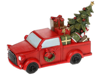 Декоративная статуэтка Машинка с новогодней елкой, 15см, цвет - красный