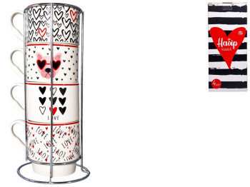 Набор чашек на подставке, 320мл (цена за набор 4шт)