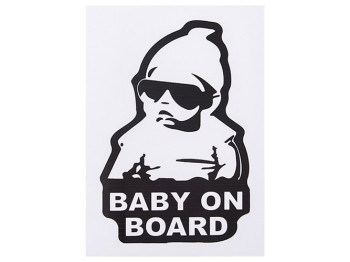 Наклейка "Baby on board" бiлий на чорному фонi, 155х126мм