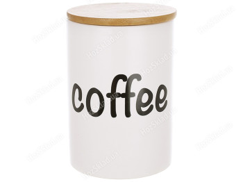 Банка Coffee, 650мл, з бамбуковою кришкою, колір - білий (Дрібний брак)