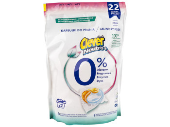 Капсулы для стирки гелевые трехкамерные Clever Neutro+ Color дойпак 22х18г