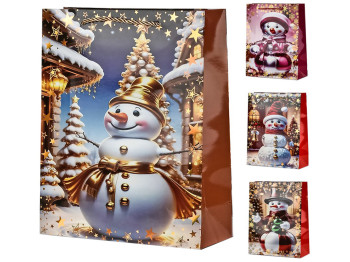 Пакет новогодний бумажный S Snowman, 18х23х8см