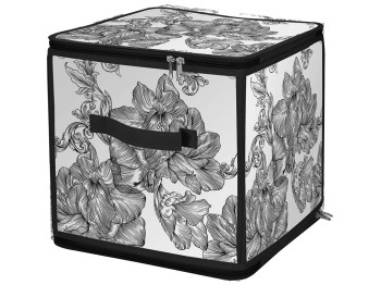 Корзина з кришкою Idea Home Anthracite Flowers, квадратна, з блискавкою, 30x30x30см, 6900070585572