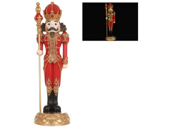 Декоративная фигура с LED подсветкой Щелкунчик, 15x15x50,5см, цвет - красный с золотом