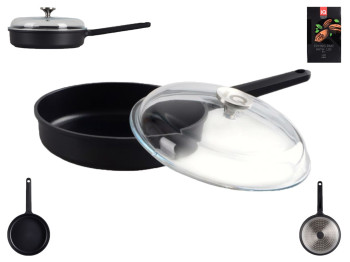 Сковорода Be Smart 28 см, алюминий, с крышкой, антипригарное покрытие, цвет чёрный