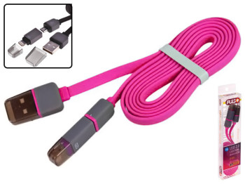 Кабель PULSO USB-Micro, USB, Apple 1м pink плоский