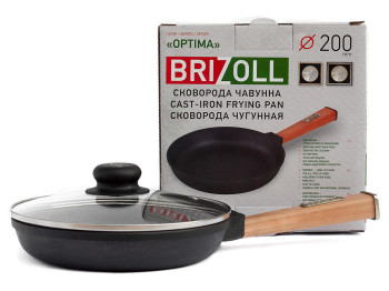 Сковорода чугунная Brizoll "Optima" стеклянная крышка, съем. ручка D20см, 36,7х20,5х8,8см О2035-Р-C
