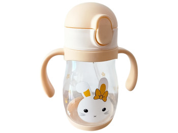 Бутылка-поилка детская, с трубочкой и ручками, акрил-пластик, 450мл, цвет персиковый