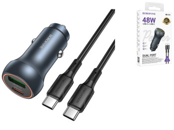 Автомобільний Зарядний Пристрій Borofone BZ32B 1USB/1USB-C QC/PD48W+Type-C to Type-C Колір Сiрий