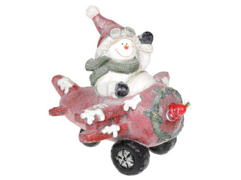 Декоративная фигура Снеговик в самолете с LED-подсветкой на батарейках (2xAAA), 37,5см, цвет - красн