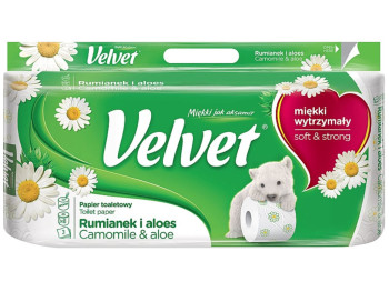 Туалетний папір Velvet Camomile&Aloe, 3-х шарова, 150 відривів (ціна за упаковку 8шт)