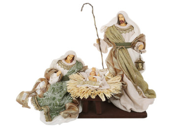 Вертеп Рождественский, 3 фигуры на подставке, 35×18×28 см, цвет бело-зелёный с золотом