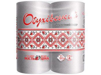 Туалетная бумага Обухівський, 23г/м, 2х слойная, серый, на гильзе (упаковка 4шт)