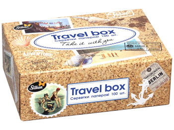 Салфетки бумажные в коробке Silken Travel Box, 2х слойные, 100шт 90038